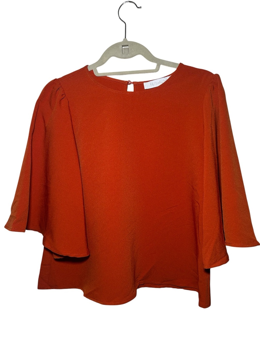 Sugar Lips Women’s Orange Flounce Sleeve Top Fall Casual Lightweight Blouse XS
